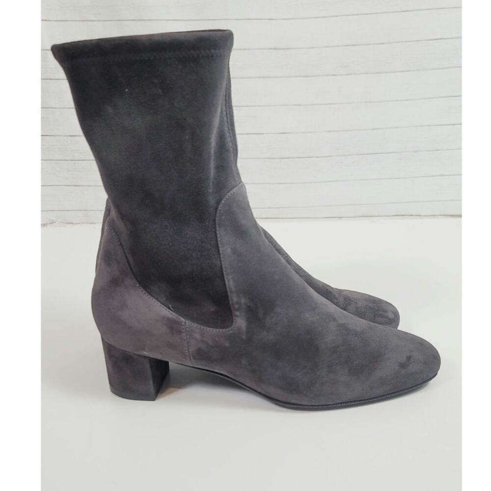 STUART WEITZMAN ERNESTINE SOCK BOOT IN GRAY SUEDE, SZ 8